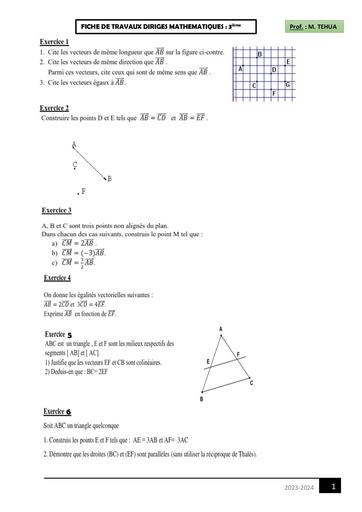 FICHE travaux dirigés 3ieme vecteurs by Tehua