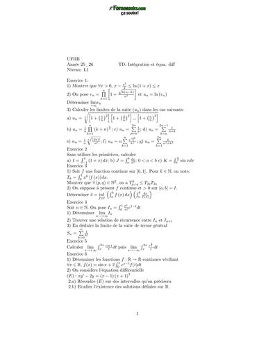 MATHS SUP L1 UFHB TD Intégration et equations différenfielle by TEHUA