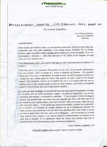 Sujet LV2 Espagnol BAC blanc régional 2017  Abidjan 4  série A2