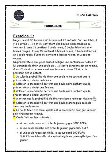 FICHE DE TD MATHS Probabilité ( THIAM SCIENCES ) by TEHUA