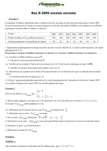 Sujet de Maths BAC D 2009