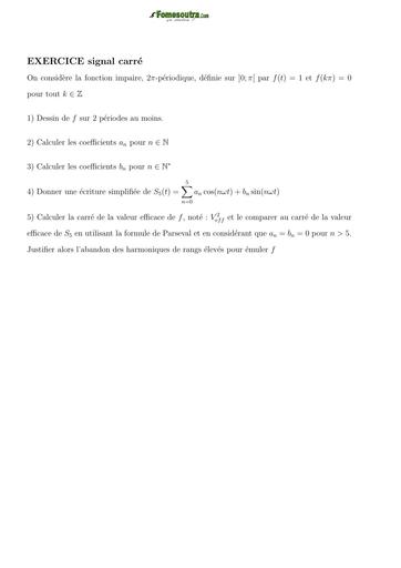 TD BTS MATHS signal carrée exercice Fourier 1 BY TEHUA