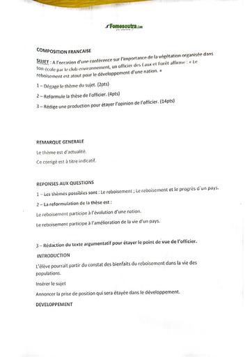 EXAMEN BLANC INTERNE ABOISSO NOE BEPC COMPOSITION FRANCAIS 3ième BAREME BY TEHUA