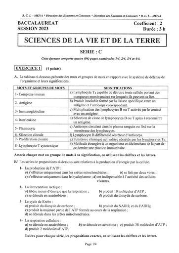 Sujet+corro bac 2023 SVT serie C by Tehua