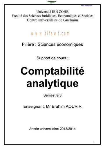Cours comptabilite analytique exercices corriges L3 SCIENCE ECO BY TEHUA