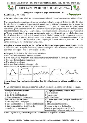 Sujet 04 prepa BAC D ELITE RENFO 2024 SVT by Tehua