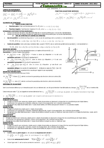 Fiche methode Mathématiques série G2