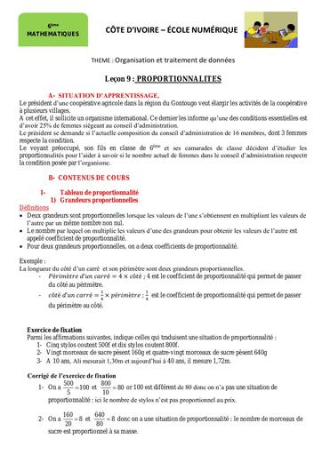 Maths 6ème L9 Proportionnalité