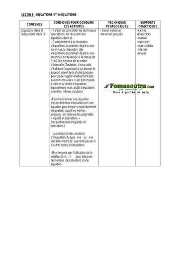 Equations et Inéquations (2) - Guide pédagogique Maths 4ème