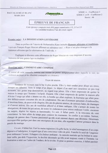 Bac blanc 2024 Epreuve de Français serie ACD dren Abidjan 4 by Tehua