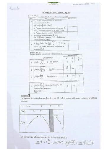 Sujets de Maths série D Lycée Classique d'Abidjan 2022 new