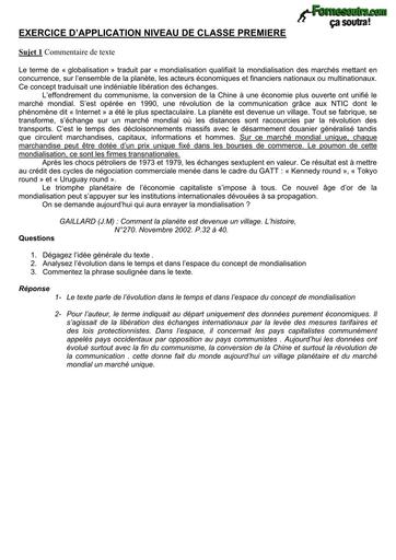 Histoire Geographie 1ière EXERCICES D'APPLICATION AVEC CORRIGES BY TEHUA