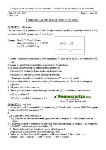 Interrogation 18 de Physique niveau Terminale D