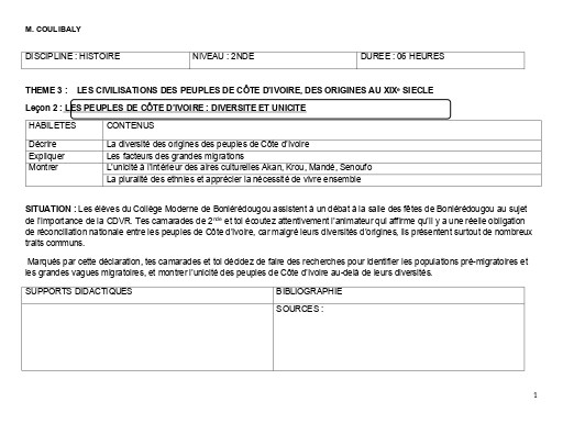 TH3 H10 2nde LES PEUPLES DE CÔTE D’IVOIRE DIVERSITE ET UNICITE