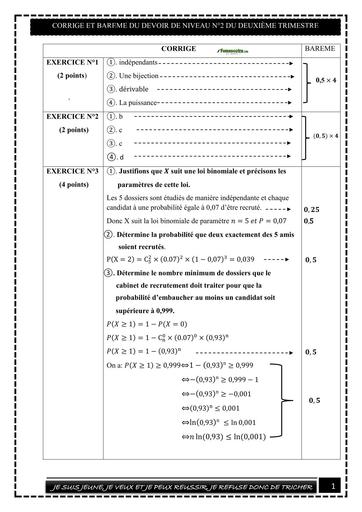 DEVOIR DE NIVEAU MATHS Tle D TRIMESTRE 2 KABY 2025 BAREME BY TEHUA