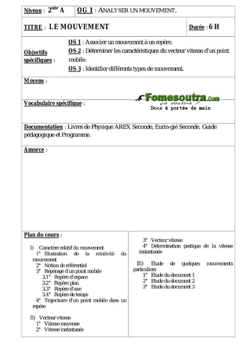 Le Mouvement - Cours de physique 2nd A
