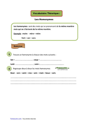 Les Homonymes - Cours CE1