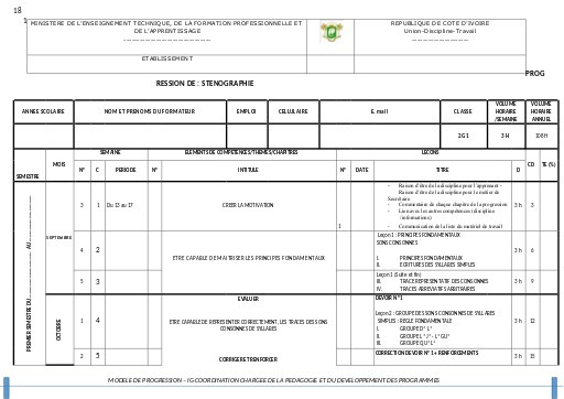 PROGRESSION DE  STENOGRAPHIE 2nde G2