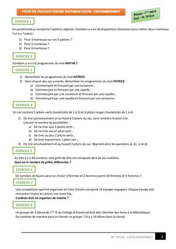 Fiche Travaux dirigés 1iere D Denombrement by TEHUA fiche rectifiée