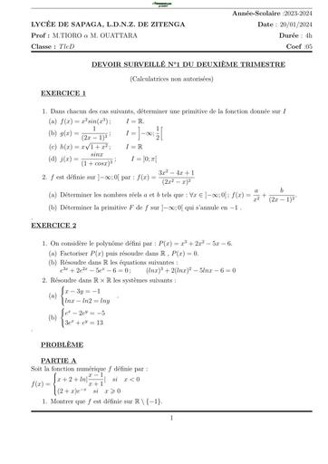 DEVOIR DE MATHS Tle D TRIMESTRE 2 LYCEE DE SAPAGA BY TEHUA