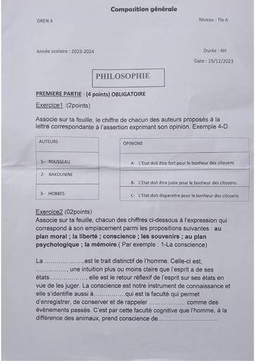 Partielle de dec 2023 Philo Tle A up13 by Tehua