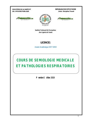 COURS DE SEMIOLOGIE MEDICALE ET PATHOLOGIES RESPIRATOIRES by TEHUA