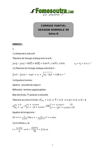 Corrigé de Physique-Chimie BAC D 1999