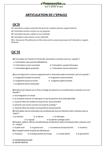 Sujet articulation de l'épaule - Tronc Commun - Université Nangui Abrogoua