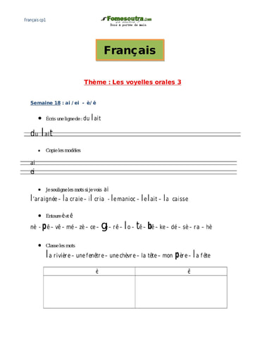 Les voyelles orales (3) - Cours Français CP1