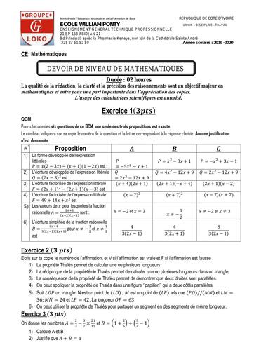 BANQUE D'ÉPREUVES Maths 3ieme MENET LOKO by Tehua