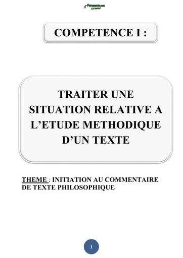 FICHE DE COURS PHILO 1ière A COMPETENCE I Leçon 1 LA METHODE DE LECTURE by TEHUA