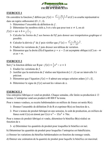 Devoir de Mathématiques niveau Terminale D - Groupe Scolaire Sainte Foi Abidjan