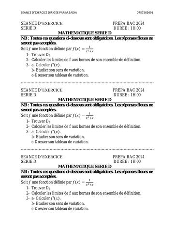 EXERCICE DE MATHÉMATIQUE  TleD By M.SADIA