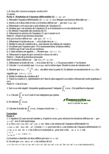 Exercices corrigés (4) d'Equation différentielles et primitives - Maths Terminale D