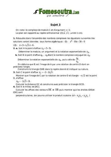 TP 3 nombres complexes et transformation du plan maths niveau Terminale D