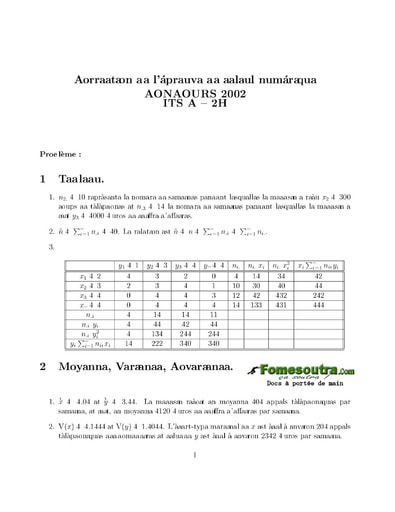 Corrigé Calcul numérique ITS A 2002 (ENSEA - ENSAE - ISSEA)