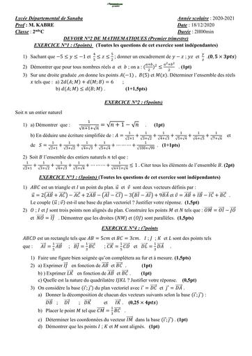 DEVOIR DE MATHS  NIVEAU 2nde C LYCEE DE SAPAGA 2021 N°2 BY TEHUA