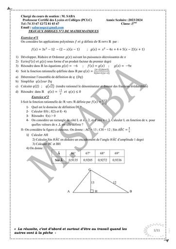 Travaux Dirigés N°6 MATHS niveau 3ième by Tehua