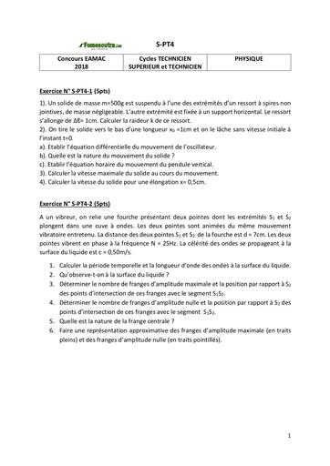 Concours EAMAC physique T TS 2018 by Tehua
