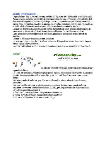 Sujet corrigé (3) de Physique portant sur l'interaction gravitationnelle Terminale C et E