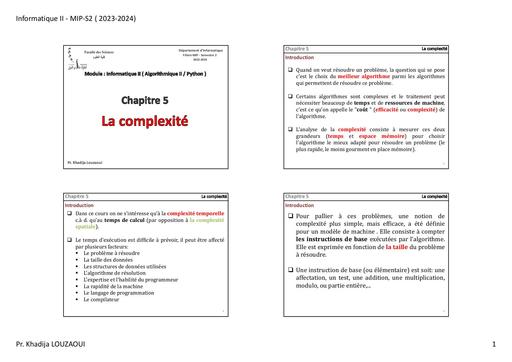 Info Chapitre 5 Algorithme et python, la complexité by Tehua