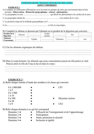 CAFOP LES SUJETS ET BAREMES   DIAS BLANC 2022 GRAND BASSAM BY TEHUA