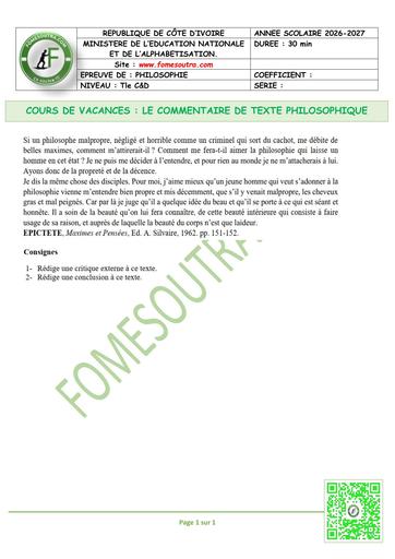 FICHE 4 PHILOSOPHIE Tle C&D COMMENTAIRE PHILOSOPHIQUE by TEHUA