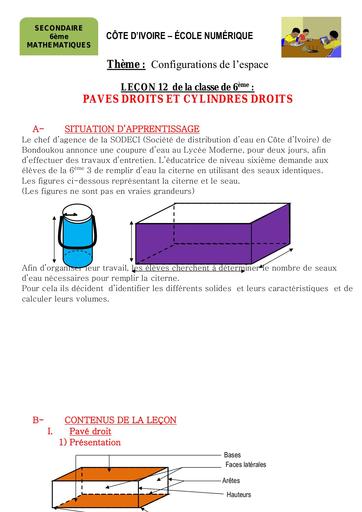 Maths 6ème L13 Pavé droit et cylindre droit