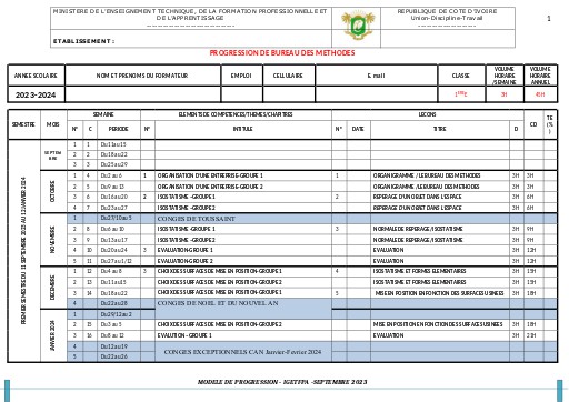 PRogression etude de fabrication 1ERE E