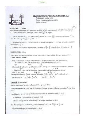 Sujets de Mathématique série C Lycée Classique d'Abidjan 2023