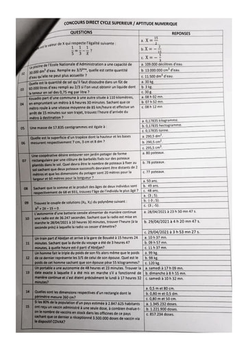 Sujet cycle superieur Aptitude numérique