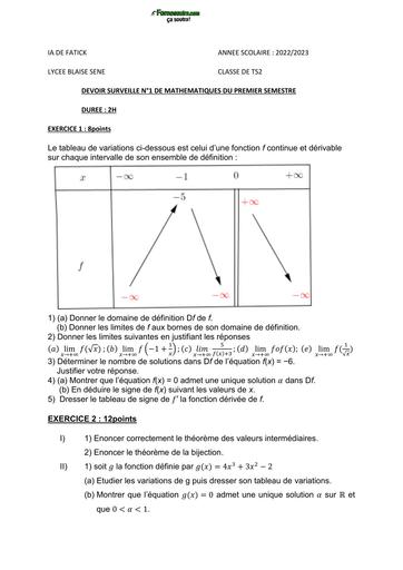 DEVOIR DE MATHS Tle S2 LYCEE BLAISE SENE 2023 BY TEHUA