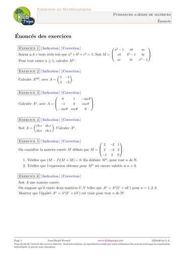 FICHE 2 PUISSANCE nieme d'UNE MATRICE