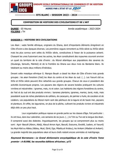 COMPOSITION DE HISTOIRE DES CIVILISATIONS ET DE L’ART - SUJET BTS TH By Ludov Ta'n